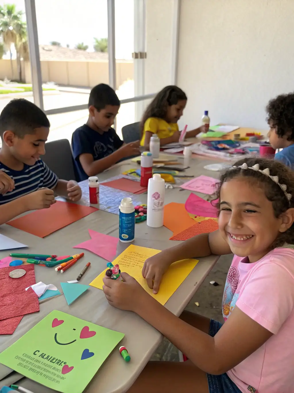 A photo of children participating in an educational activity related to local heritage, such as painting or crafting historical objects.