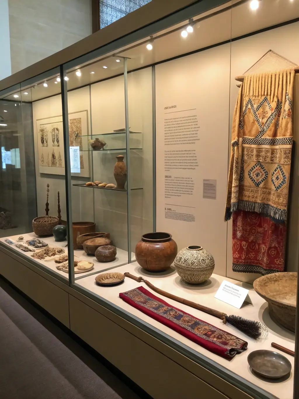 A photograph of an exhibition featuring restored artifacts and historical documents, highlighting the organization's efforts in preserving local heritage.